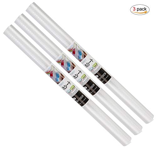 Alfombrillas Nevera, Estera del Refrigerador, Rollo Antideslizante Cocina, 3 Rollos EVA Forro de Cajón Transparente, Impermeable Protector Antideslizante para Gabinetes / Mesas y más 45 x 150cm