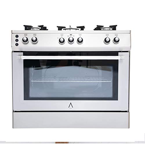 ALPHA Cocina de Gas VULCANO ELITE-90 Cristal Negro. Encendido automático y temporizador en horno. **Alta Gama**