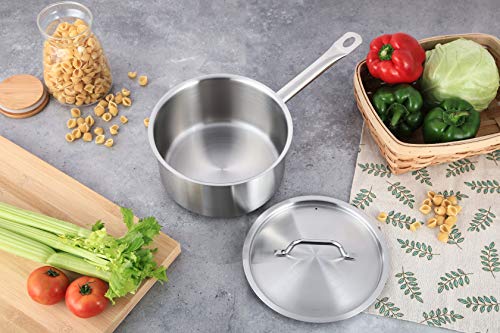 AmazonCommercial - Cacerola de acero inoxidable con revestimiento de aluminio, lados rectos y tapa, 2,8 l