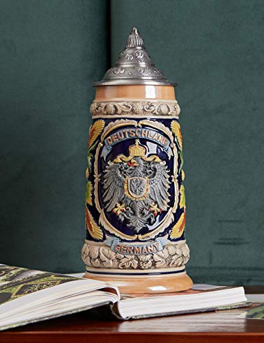 Amoy-Art Jarra de Cerveza Alemana Escudo de Federados German Beer Stein Mug Regalos Souvenirs Giftbox 0.6Litre