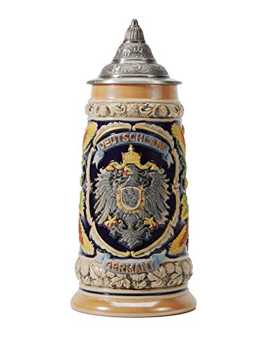 Amoy-Art Jarra de Cerveza Alemana Escudo de Federados German Beer Stein Mug Regalos Souvenirs Giftbox 0.6Litre