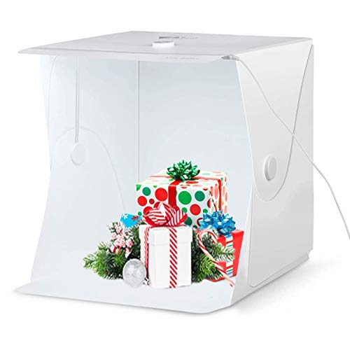 Amzdeal Caja de Luz 40x40x40cm,Caja de Fotografía Portátil con Soporte Firme para Estudio Fotográfico con Tira de LED y 4 Fondos Blanco/Negro/Azul/Verde (Versión Mejorada)