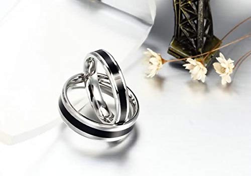 AnazoZ Acero Inoxidable Anillos Hombre Anillo de Bodas Negro Plata Negro Línea 6MM Tamaño 22 (19,74 mm)