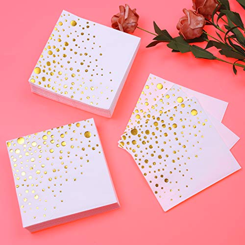 Aneco - Paquete de 120 servilletas de cóctel, color blanco con lunares dorados, servilletas de papel, diseño de lunares, para decoración de fiestas, suministros de fiesta de cumpleaños, 12,7 x 12,7 cm