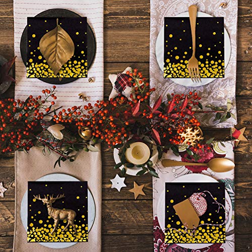 Aneco - Servilletas de papel con lunares dorados, 60 unidades, color negro con lunares dorados, para decoración de fiestas, suministros de fiesta de cumpleaños, 5 por 5 pulgadas