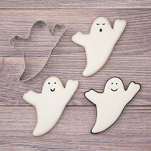 Ann Clark Cookie Cutters Juego de 5 cortadores de galletas Halloween con libro de recetas, calabaza, murciélago, fantasma, sombrero de bruja y gato - Acero fabricado en EE. UU.