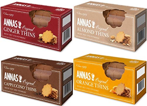 Annas Original Biscuit Selections - Delgados de naranja, Cappuccino, Finos de jengibre y Almendra Thins pepparkaka Biscuits