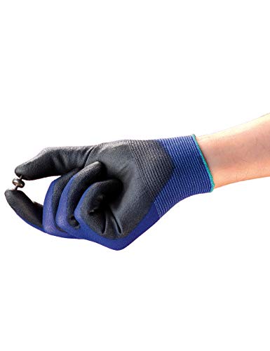 Ansell HyFlex 11-618 Guantes de Trabajo de Nylon, Extra-finos, Guante Mecánico Duraderos para Usos Múltiples, Azul Negro, Tamaño 9