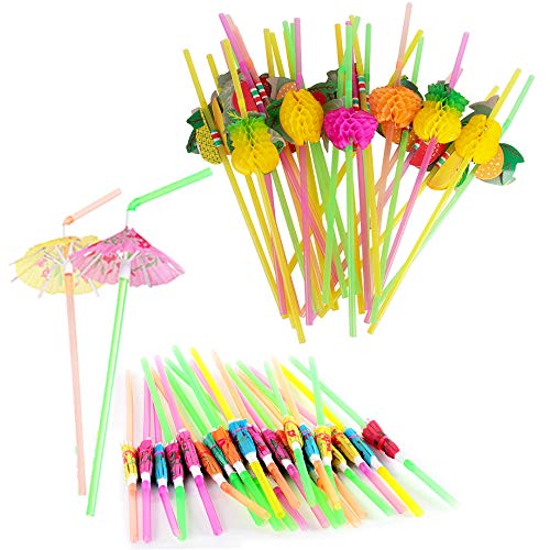Anyasen Set de Fiesta de Decoración de Cóctel Paraguas de Cócteles Paraguas de Papel para Cóctel Sombrillas Fuegos Artificiales Palillos de Cóctel y Pajitas Cocktail Artículos para Fiestas, 230 Piezas