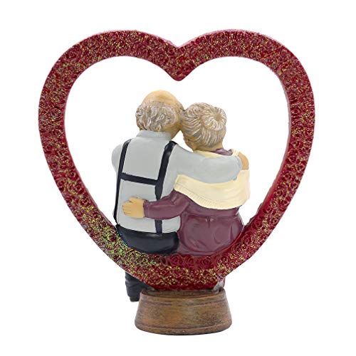 Aoneky Figura de Aniversario de Bodas - Figura de Pareja de Ancianos en Corazón, Decoración de 40/50/60/70 Aniversario de Bodas, Regalo Original para Padres Abuelos Ancianos, Estatua de Resina