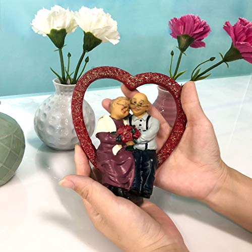 Aoneky Figura de Aniversario de Bodas - Figura de Pareja de Ancianos en Corazón, Decoración de 40/50/60/70 Aniversario de Bodas, Regalo Original para Padres Abuelos Ancianos, Estatua de Resina