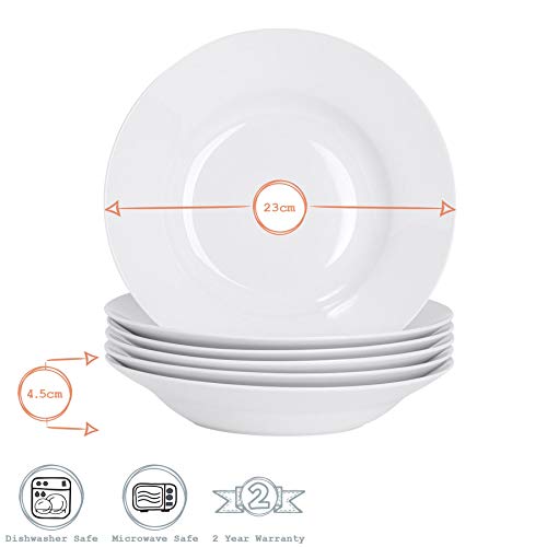 Argon Tableware Juego de Platos hondos Blancos para Sopa o Pasta - Borde Ancho - 230 mm - Pack de 12