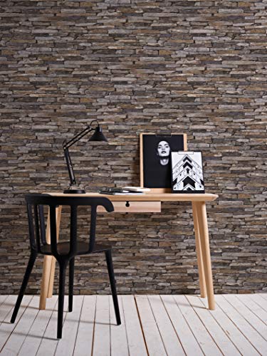 A.S. Création papel pintado Wood'n Stone beige marrón amarillo 10,05 m x 0,53 m 914217