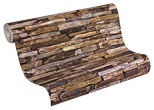 A.S. Création papel pintado Wood'n Stone beige marrón amarillo 10,05 m x 0,53 m 914217