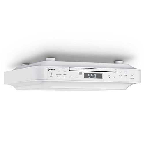 Auna KRCD 100 BT Radio de Cocina - Bluetooth , Reproductor de CD , Temporizador , Despertador , FM , MP3 , Pantalla LCD , 29 x 8 x 26,5 cm , 1,2 kg , 2 x 12 W RMS , Blanco