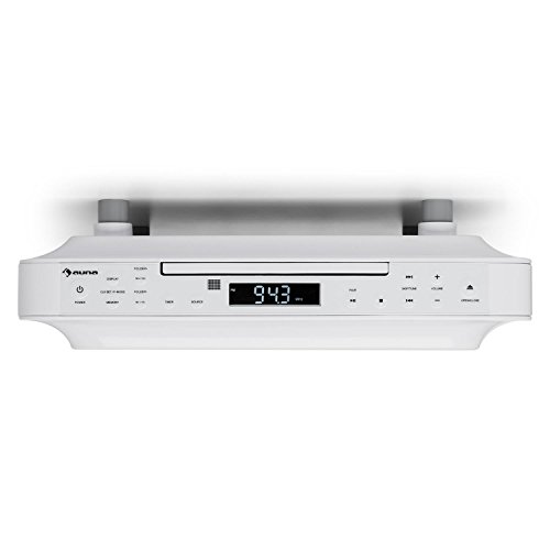 Auna KRCD 100 BT Radio de Cocina - Bluetooth , Reproductor de CD , Temporizador , Despertador , FM , MP3 , Pantalla LCD , 29 x 8 x 26,5 cm , 1,2 kg , 2 x 12 W RMS , Blanco