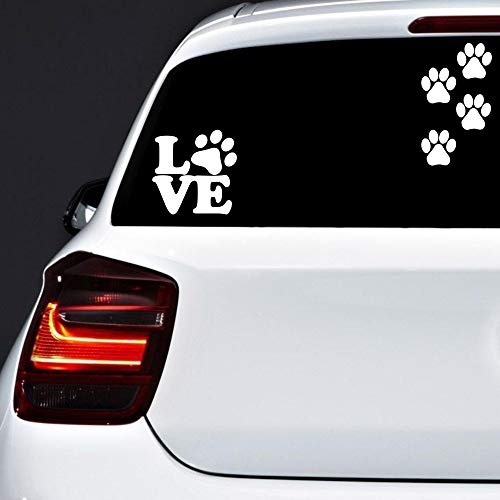 Autodomy Pegatinas Huellas Perros Corazon Huella Love Huella Pack 3 Unidades para Coche (Blanco)