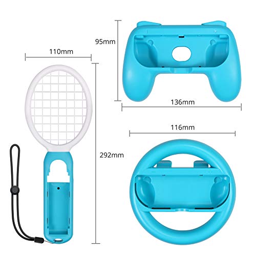 AUTOUTLET 3 en 1 Accesorios para Nintendo Switch, Grip y Raqueta de Tenis, Juego de Accesorios del Volante, Empuñadura, para Mario Tennis Aces Juego, para Controlador de Juegos para Switch Joy-Con