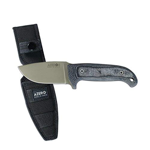 Azero y Salamandra Cuchillo 213222 empuñadura de micarta Canvas Negra, Hoja Acero D2 de 9,5 cm,- Herramienta para Caza, Pesca, Supervivencia y Bushcraft. Hecho en Albacete + Portabotellas de regalo