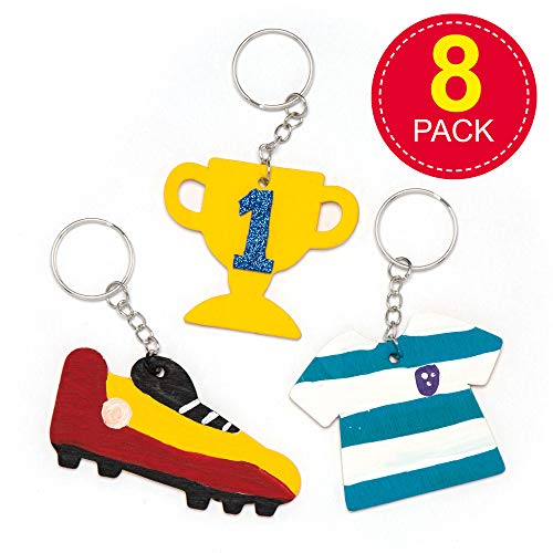 Baker Ross- Llaveros de balones de fútbol de Madera (Pack de 8) Que los niños Pueden Colorear y Decorar - Juego de Manualidades Infantiles