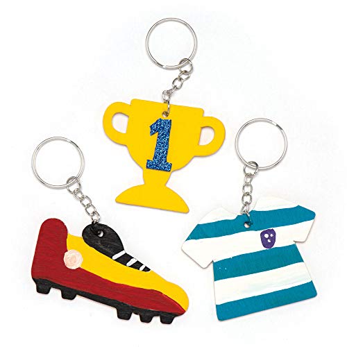 Baker Ross- Llaveros de balones de fútbol de Madera (Pack de 8) Que los niños Pueden Colorear y Decorar - Juego de Manualidades Infantiles