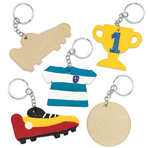Baker Ross- Llaveros de balones de fútbol de Madera (Pack de 8) Que los niños Pueden Colorear y Decorar - Juego de Manualidades Infantiles