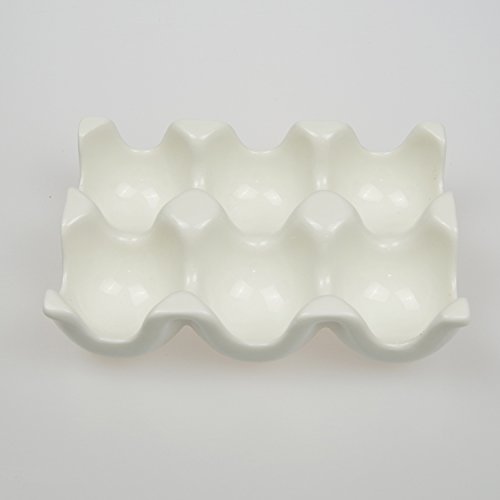 Bandeja de cerámica para almacenar 6 huevos para poner dentro del frigorífico, cerámica, Blanco