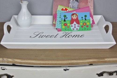 Bandeja de madera blanco Patina Landhaus fabricado en madera con asa grande