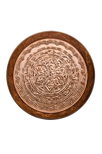 Bandeja oriental redonda hecha de metal Ferda 40 cm Cobre - Bandeja de té marroquí en el color cobre - Decoración oriental en la mesa de servicio