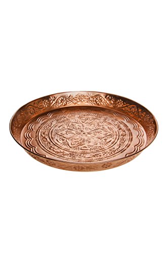 Bandeja oriental redonda hecha de metal Ferda 40 cm Cobre - Bandeja de té marroquí en el color cobre - Decoración oriental en la mesa de servicio