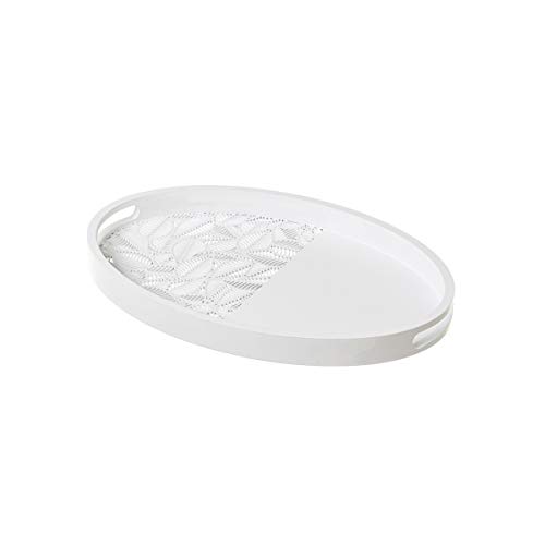 Bandeja tallada ovalada de madera blanca exótica, de 35x24x3 cm - LOLAhome