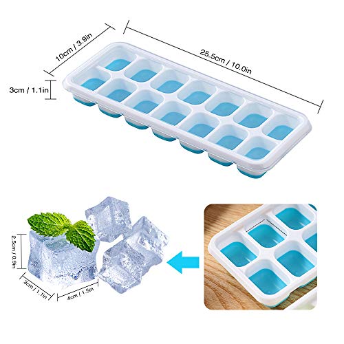 Bandejas Hielo de 4 Packs,Bandeja de Hielo, Fácil Liberación Cubitera Hielo con Tapa, BPA Free Moldes y Bandejas para Hielo Flexible, Whisky, Cócteles y Bebidas Refrigeradas