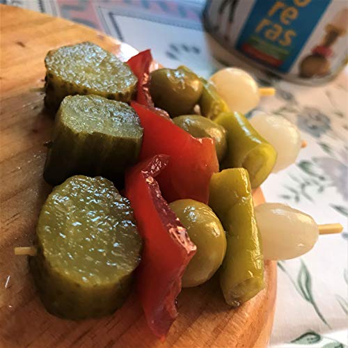 Banderillas Toreras picantes aliñadas con anchoa natural y aceite de oliva. Pack 2: Banderillas de aceituna, cebolla, pepinillo, pimiento. Banderillas originales Toreras. Encurtidos españoles.