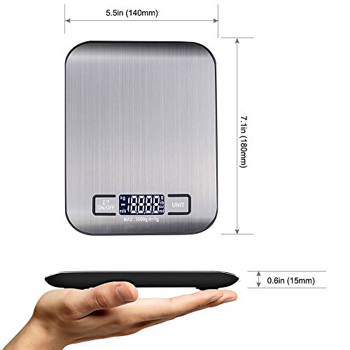 Báscula digital de cocina Industrial Digital Báscula Báscula electrónica, 5 kg máximo peso (alta precisión a hasta 1 G), función de tara, con 5 unidades de pesaje