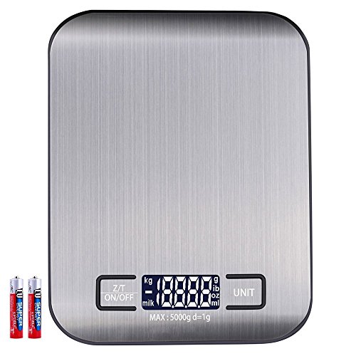 Báscula digital de cocina Industrial Digital Báscula Báscula electrónica, 5 kg máximo peso (alta precisión a hasta 1 G), función de tara, con 5 unidades de pesaje