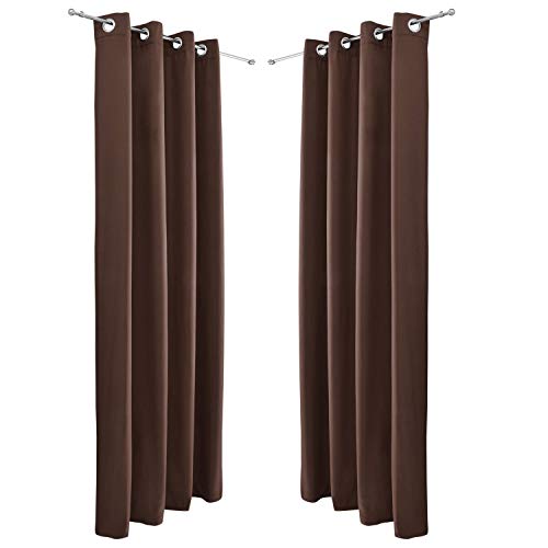 Beautissu Set de 2 Cortinas térmicas Amelie TO 140x245 cm de Ojales Privacidad y oscurecentes Aislante Marrón
