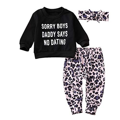 Bebé Recién Nacido 3 Piezas Ropa Camiseta de Manga Larga Pantalones Largos de Leopardo Diadema Conjunto de Otoño Primavera para Niñas Pequeñas (Negro, 2-3 Años)