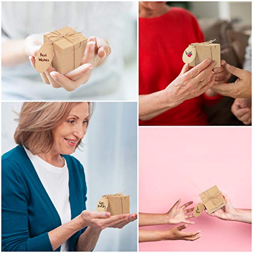 Belle Vous Caja Kraft para Regalos (100 Piezas) 5 x 5 x 5 cm Cajitas Pequeñas Marrón con Etiquetas y Cuerda de Yute - Cajas Auto ensamblado para Fiestas, Regalos, Despedida de Soltera, Dulces y Joyas