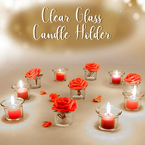 BELLE VOUS Porta Velas Cristal Votivo (Pack de 12) - (4,5 x 4,6 x 6,2cm) Portavelas Velas de Té Transparente con Borde para Regalos, Propuesta Matrimonio, Fiesta Cena, SPA, Aromaterapia, Meditación