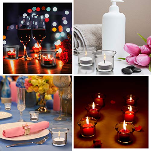 BELLE VOUS Porta Velas Cristal Votivo (Pack de 6) - (4,5 x 4,6 x 6,2cm) Portavelas Velas de Té Transparente con Borde para Regalos, Propuesta Matrimonio, Fiesta Cena, SPA, Aromaterapia, Meditación