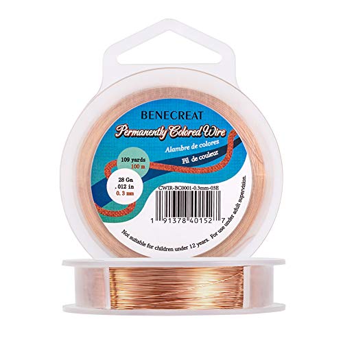 BENECREAT 100m 0.3mm Alambre de Cobre (Rosa Claro) Cable Metálico Accesorios de manualidad para Diseño de Bisutería