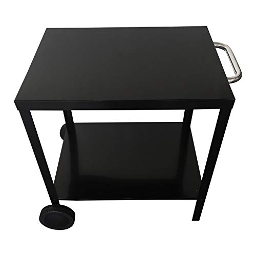 Beneffito PORTIMAO - Carro de Barbacoa - Mesa Auxiliar para Exterior en Acero INOX con Ruedas para Plancha - Dos bandejas - Negro