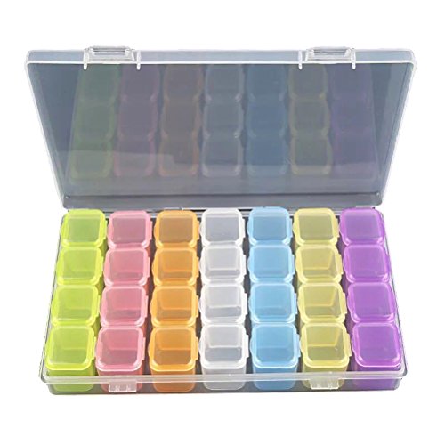BESTOMZ Caja de Almacenamiento con 28 Compartimentos de Plástico para Guardar Joyas Cuentas Bolillos Bobinas (Multicolor)