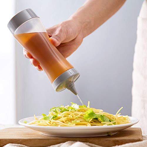 BESTONZON Botella de Dispensador de Salsas Aceite de Oliva Vinagre de Plástico para Ensalada de Cocina (Gris)