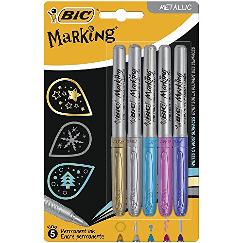 BIC Marking Mettalic Marcadores Permanentes Punta Media Cónica Blíster de 5 Unidades, Colores surtidos