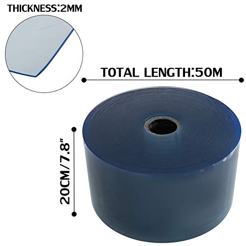 Bisujerro Cortina para Puerta de PVC 200mm x 2mm x 50m Cortina Transparente Rollos de Tiras de PVC Tiras PVC Transparente