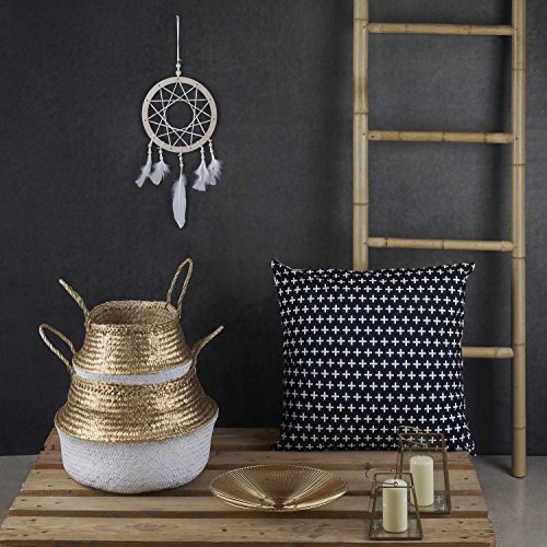 Black Velvet Studio Bandeja Metal Servir Color Dorado Forma Redonda - Estilo Nórdico con Tiras Metálicas ÉtnicoVintage Retro Modelo Ra 35 * 35 * 4cm.