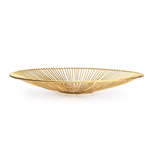 Black Velvet Studio Bandeja Metal Servir Color Dorado Forma Redonda - Estilo Nórdico con Tiras Metálicas ÉtnicoVintage Retro Modelo Ra 35 * 35 * 4cm.