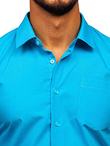 BOLF Camisa Elegante de Rayas de Manga Larga para Hombre LAVIINO 0003 Azul Celeste XXL [2B2]
