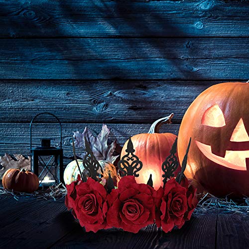 Bolonbi 2 piezas corona de flores de rosas, diadema de Halloween, corona de pelo de bosque gótico floral diadema